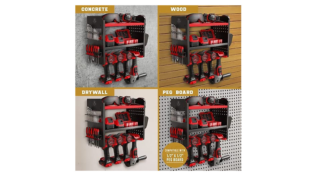 Builtstrong Power Tool Organizer Wall Mount – Heavy-Duty 3-Tier Rack