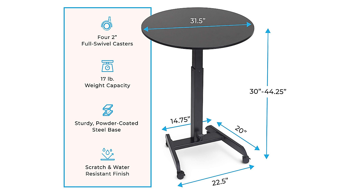 Stand Steady Height Adjustable Round Table - Portable Desk