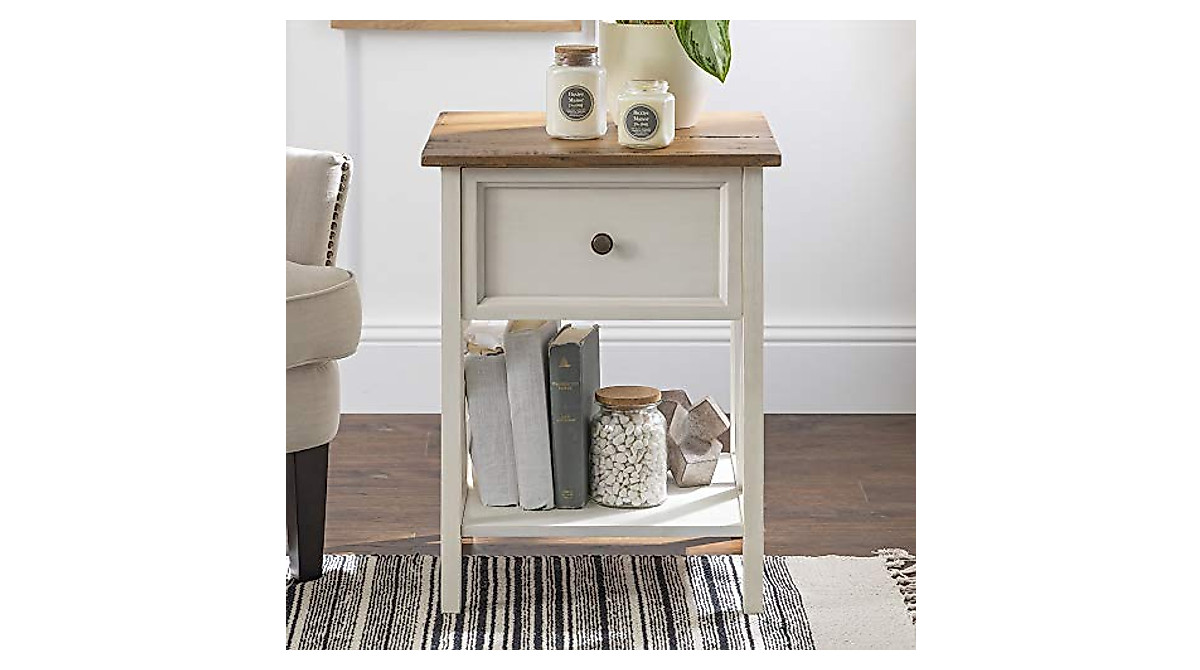 Walker Edison Natalee Farmhouse Side Table with Drawer - Rustic Charm