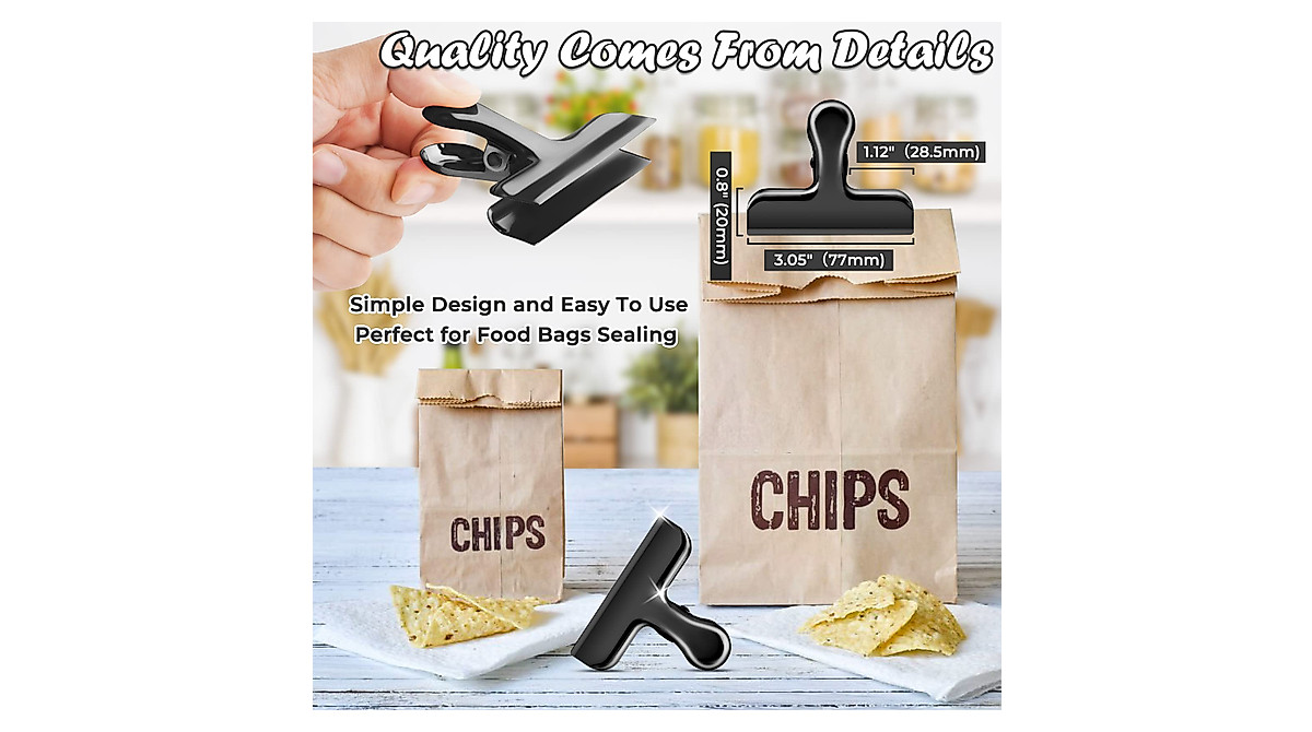 6 Pack Stainless Steel Black Bag Clips for Food Storage