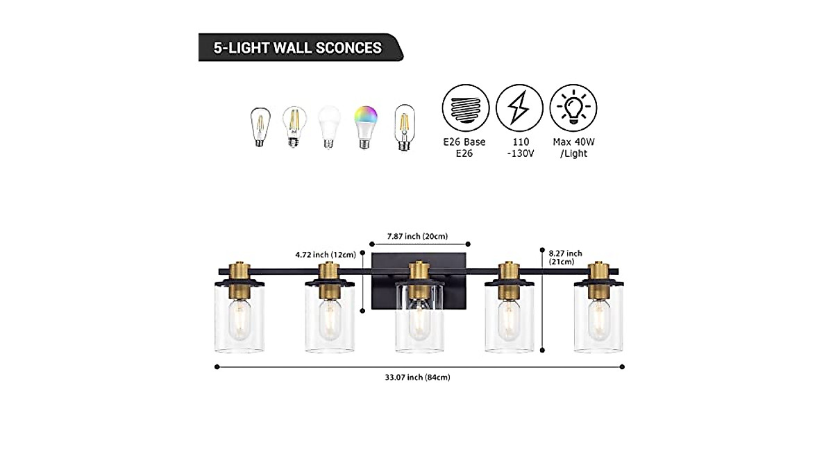 Atocif 5 Light Vanity Lights - Modern Waterproof Bathroom Fixture