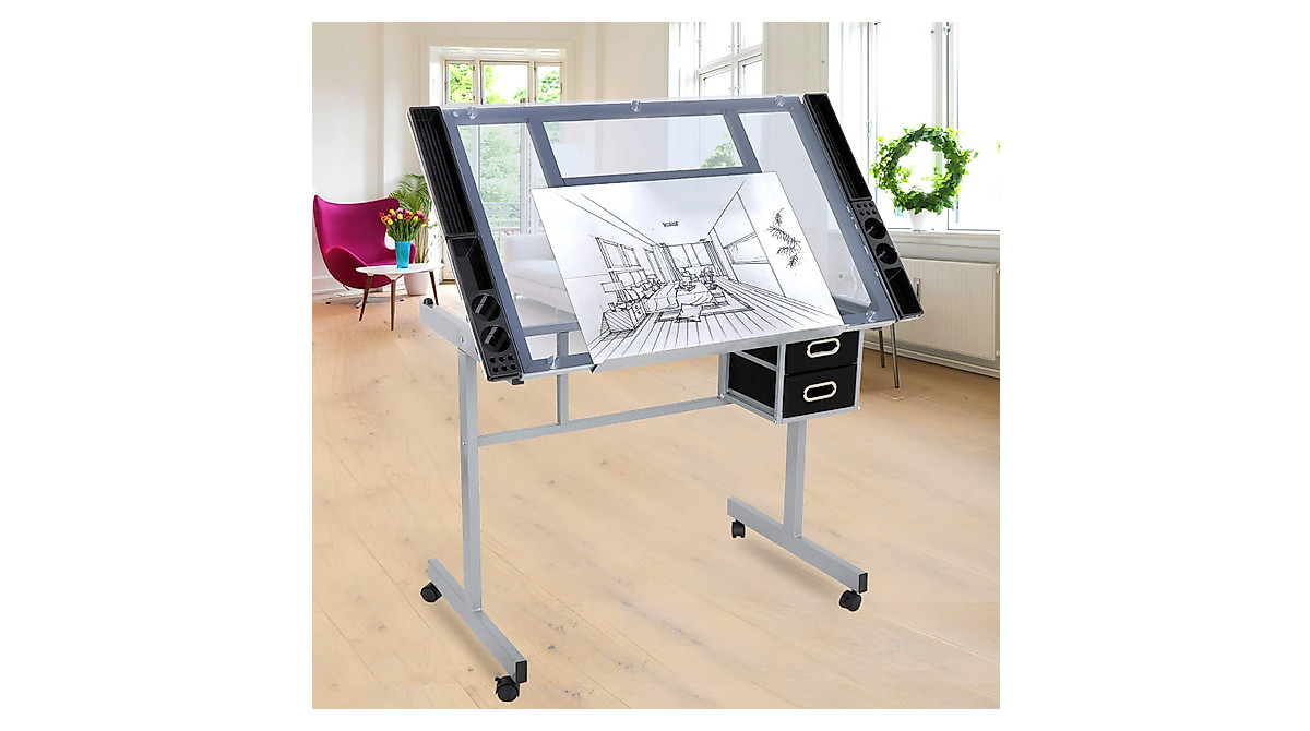 HomGarden Adjustable Glass Drafting Table for Art & Craft