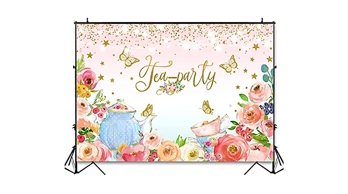 Pink Floral Tea Party Backdrop for Elegant Events & Photos