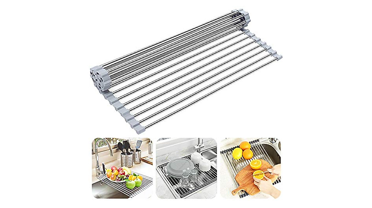 Over The Sink Roll Up Dish Drying Rack - Space-Saving Stainless Steel ...