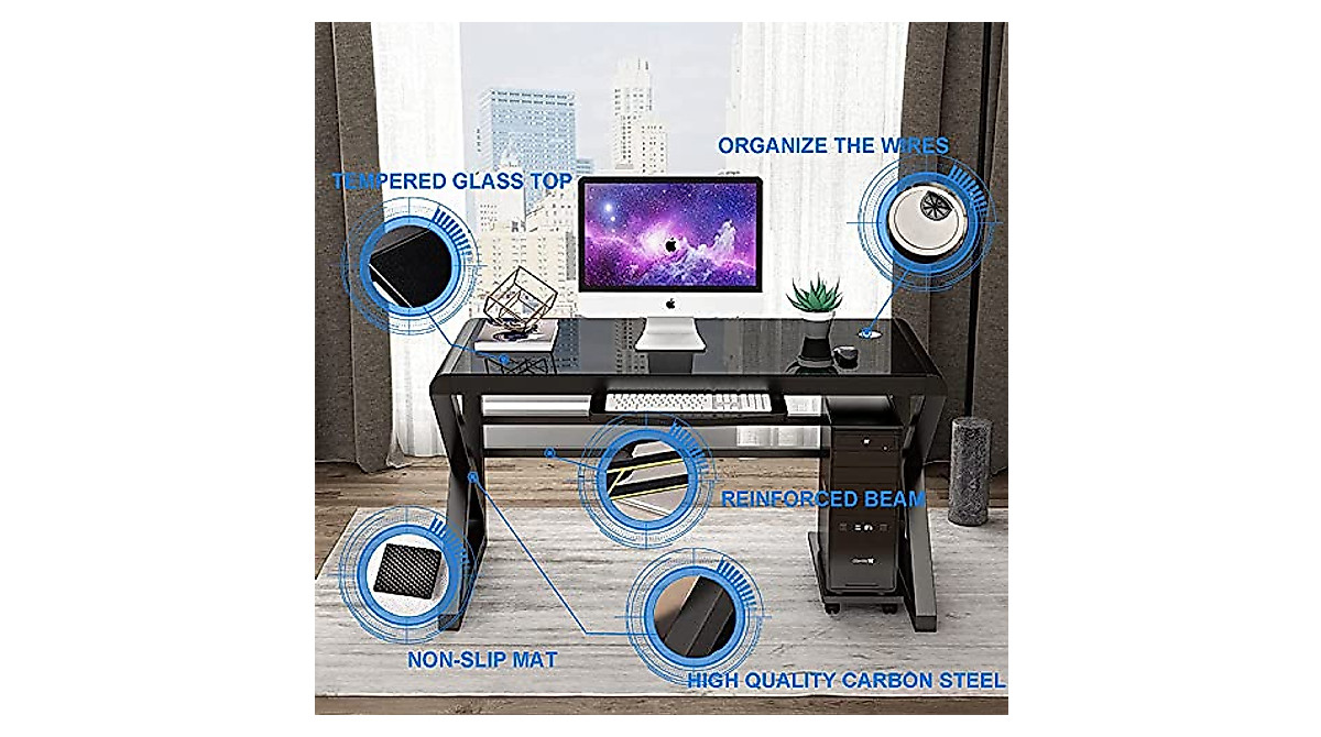 Buy SAMERY 55 Inch Modern Black Glass Computer Desk