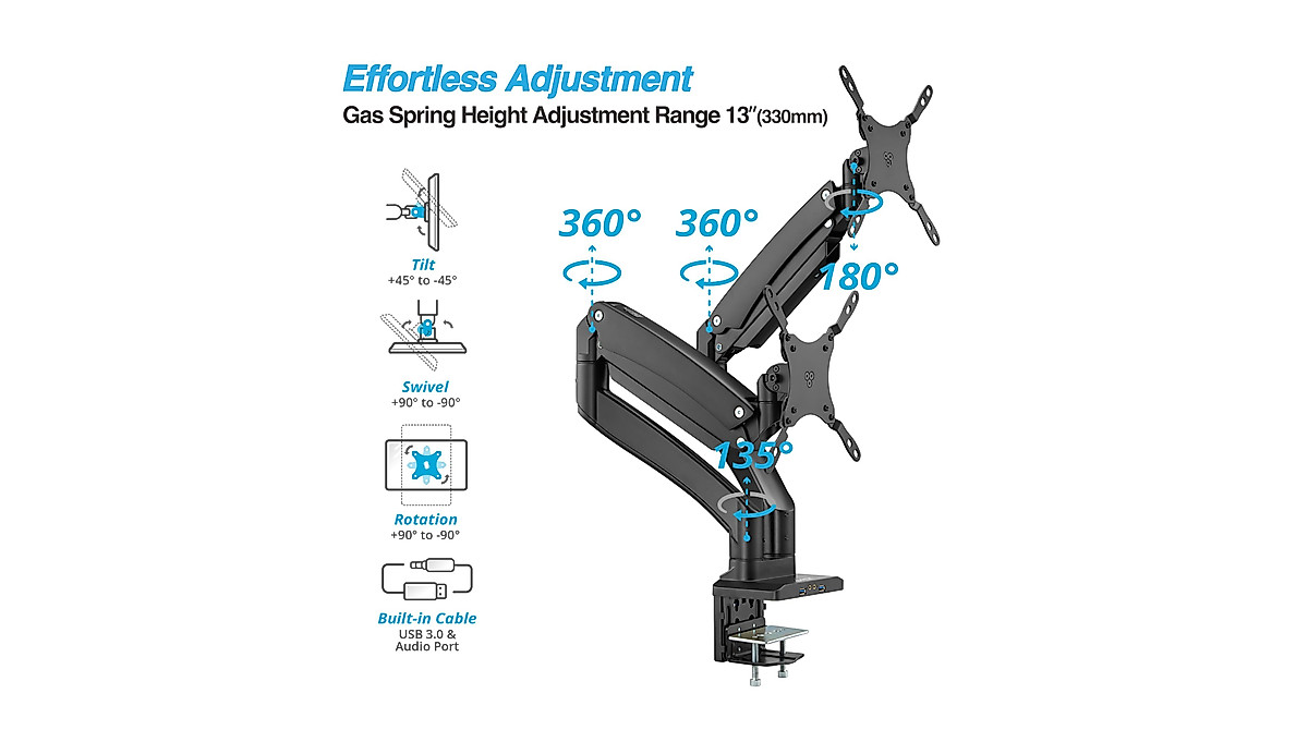 AVLT Dual Monitor Arm Mount - Fits 13-43 Inches, Full Motion