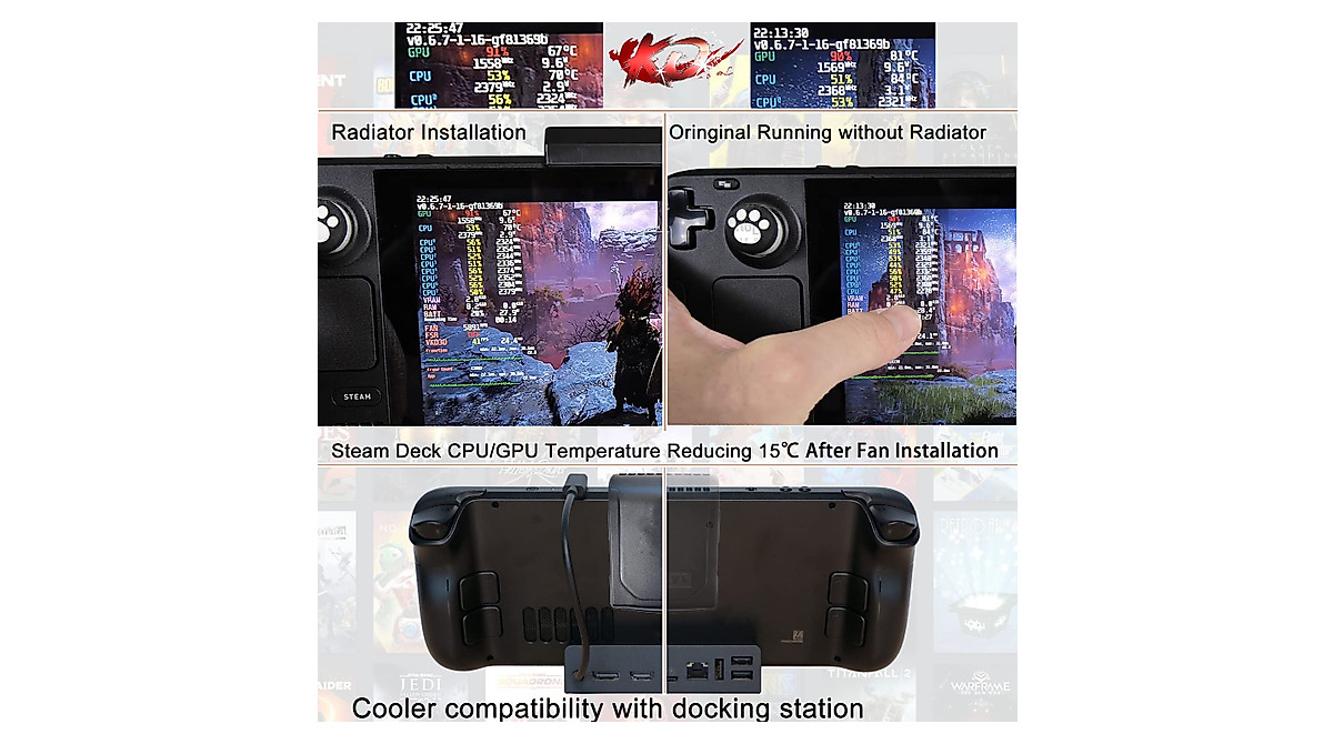Steam Deck Cooler Fan - Adjustable Speed & 15℃ Temp Drop