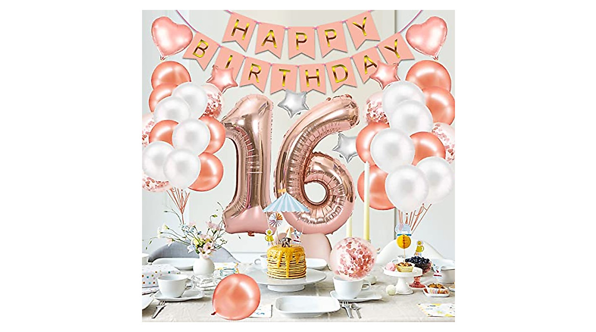 Sweet 16 Birthday Decorations - Rose Gold Party Kit for Girls 16