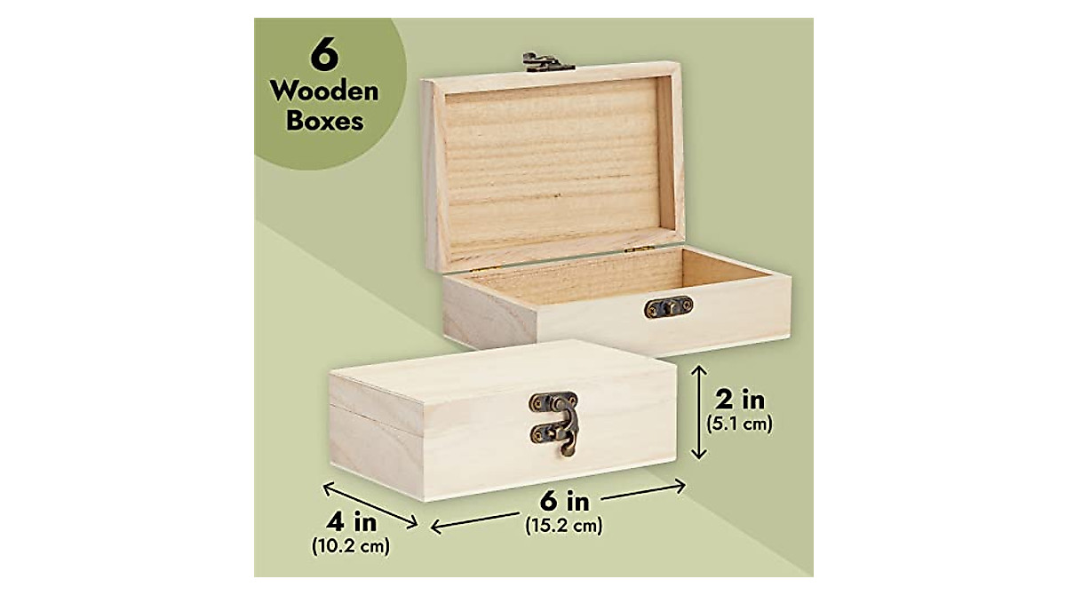 6-Pack Wooden Craft Boxes for Jewelry & More