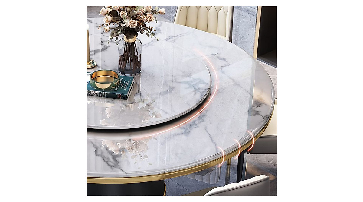 LAKIQ Modern Round Dining Table with Lazy Susan Marble Kitchen Dining ...