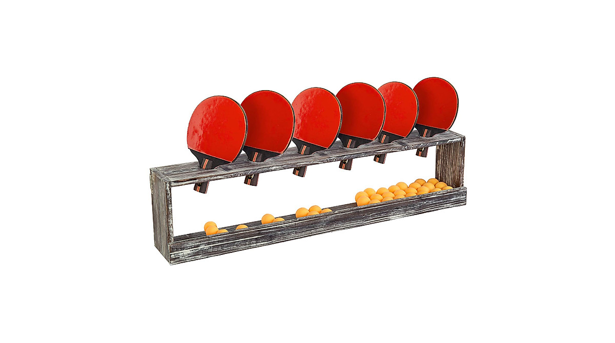 MyGift Wall Mounted Ping Pong Rack for Paddles & Balls