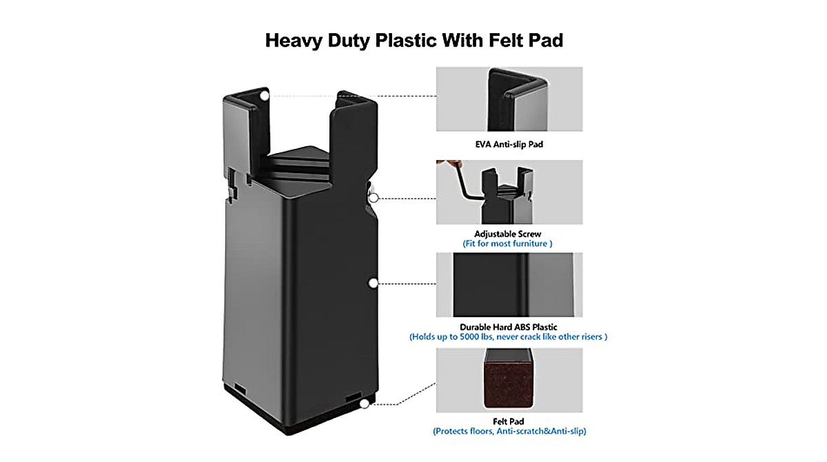 Adjustable 4 Inch Bed Risers - Heavy Duty & Secure Fit