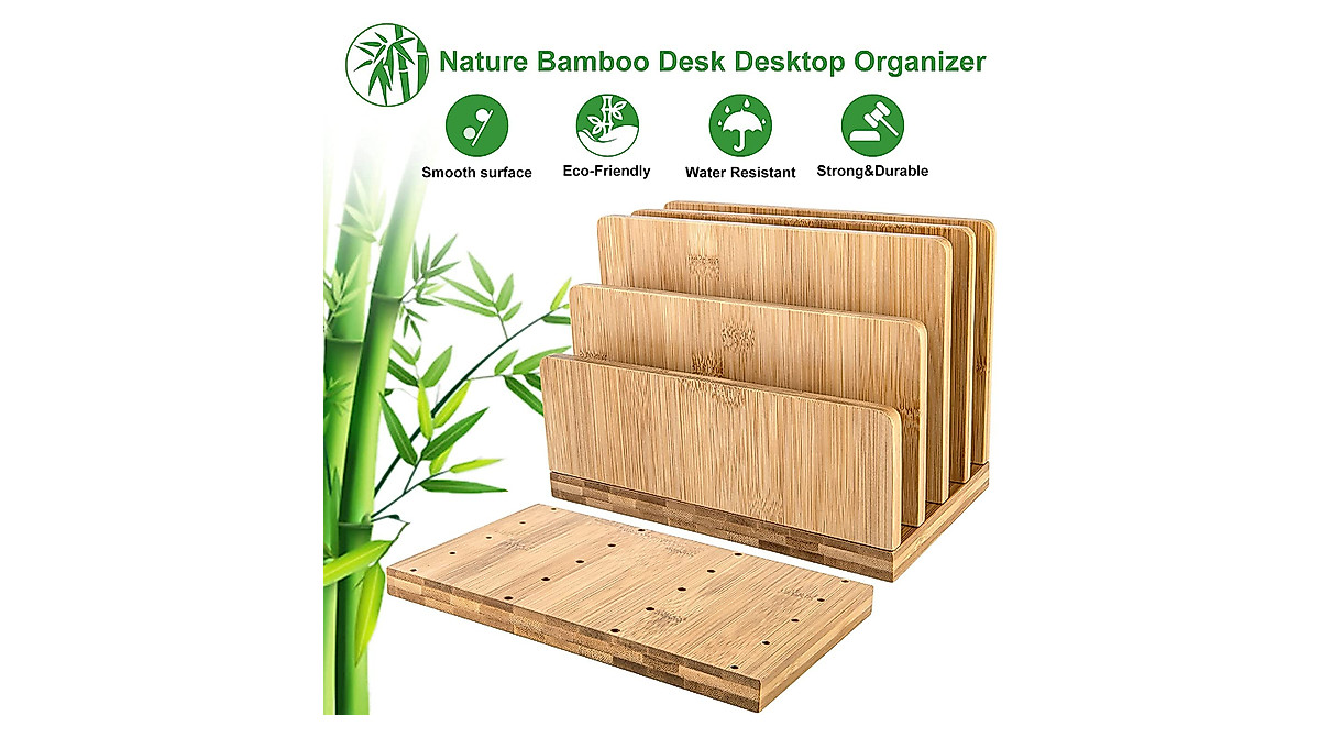 Eco-Friendly Bamboo Desk File Organizer with 4 Slots | Stahala