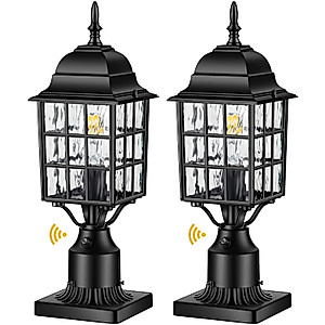 VIANIS Outdoor Post Lights 2-Pack - Dusk To Dawn Black Pole Lights For Garden & Driveway