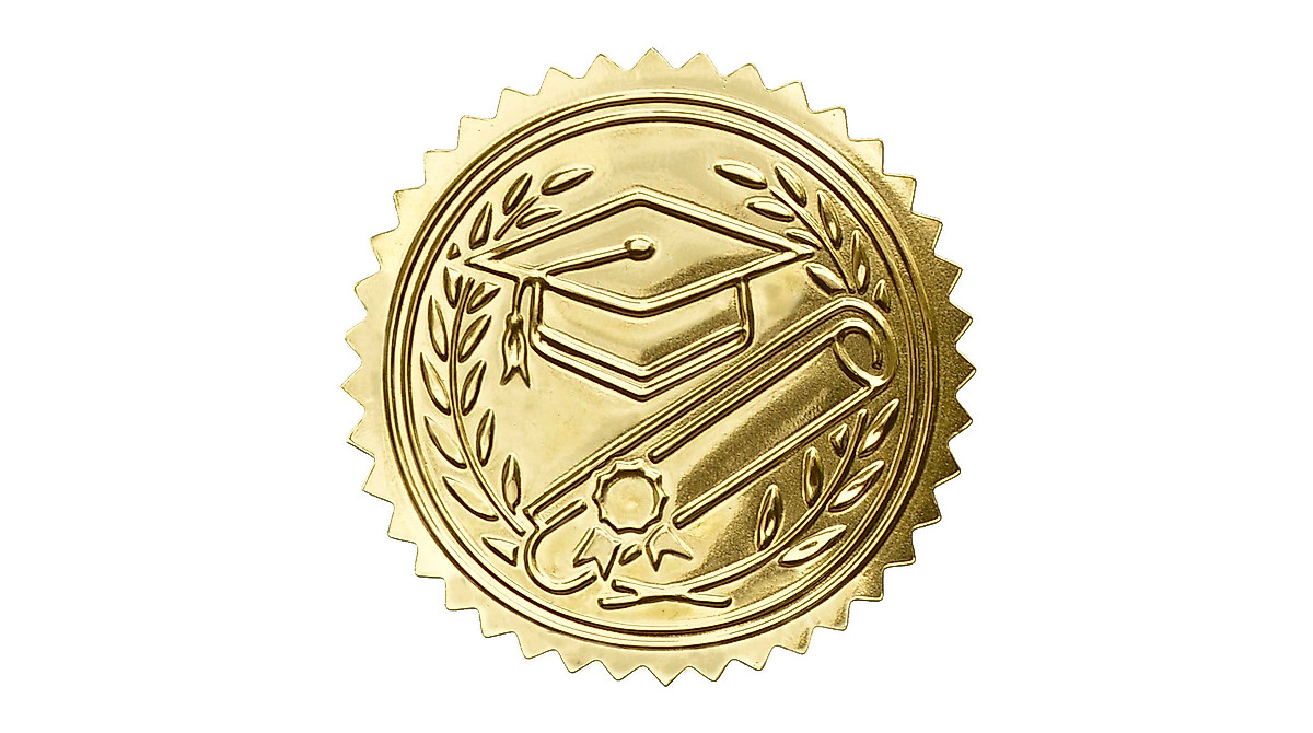 Embossed Gold Foil Seals for Diplomas - 100 Count