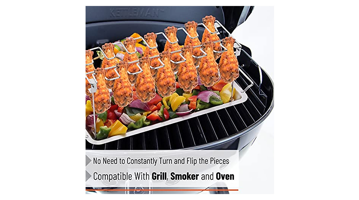 UNCO Chicken Leg Rack for Grill - 14 Slots Stainless Steel for Perfect BBQ
