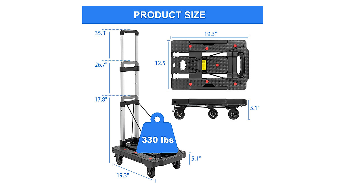 Double Rhombus 330 Lbs Folding Hand Truck - Portable & Durable