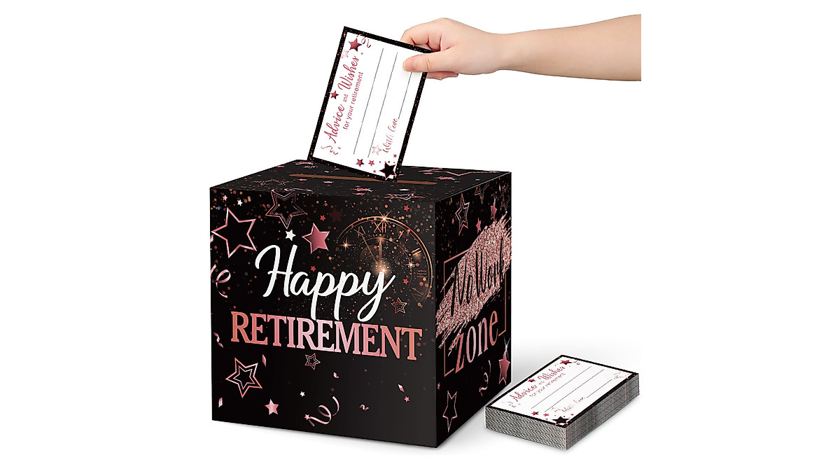 Retirement Party Box & Card Set - Funrous Rose Gold & Black