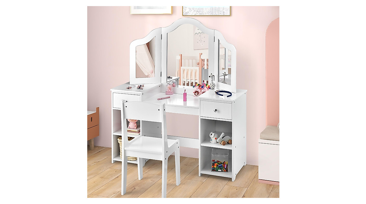 AKUSTIK Kids Vanity 2-in-1 Princess Makeup Table & Chair for Toddlers
