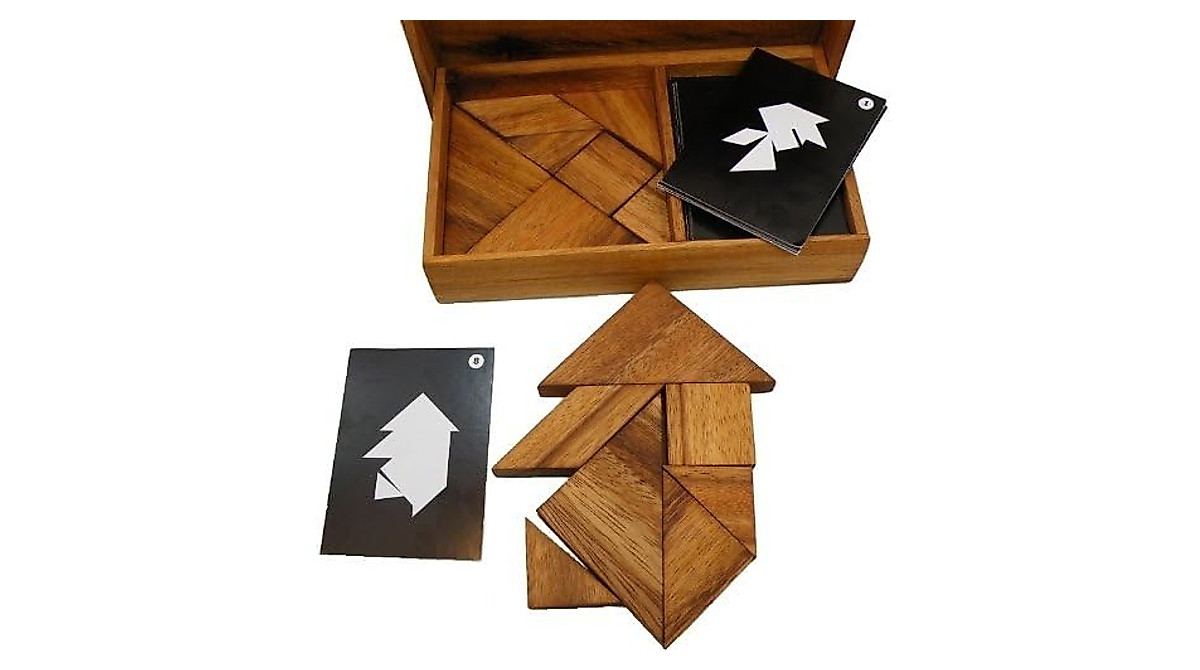 Logic Tangram Set with Play Cards - Wooden Puzzle Game