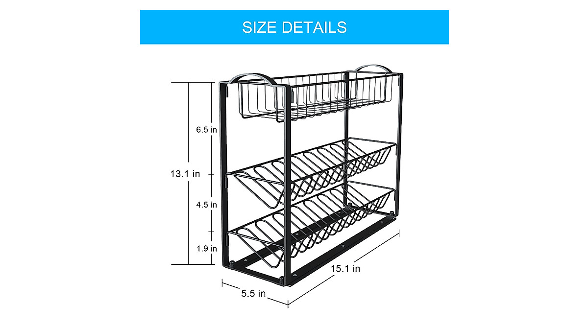 3-Tier Pull Out Spice Rack for Efficient Kitchen Storage