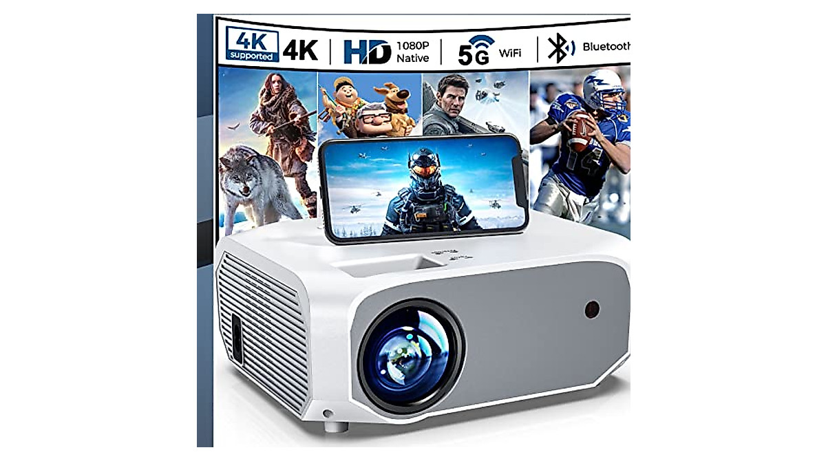 Portable WiFi & Bluetooth Projector with 1080P, 4K Support & Big Screen