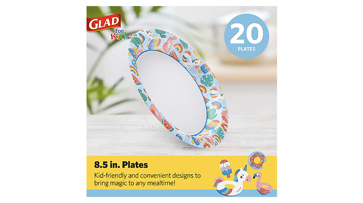 Glad Pool Party Paper Plates for Kids - 8.5 Inch, 20 Ct
