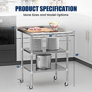 Stainless Steel Table, 24 X 48/24 X 60 Inches Metal Prep Worktable With - View #10