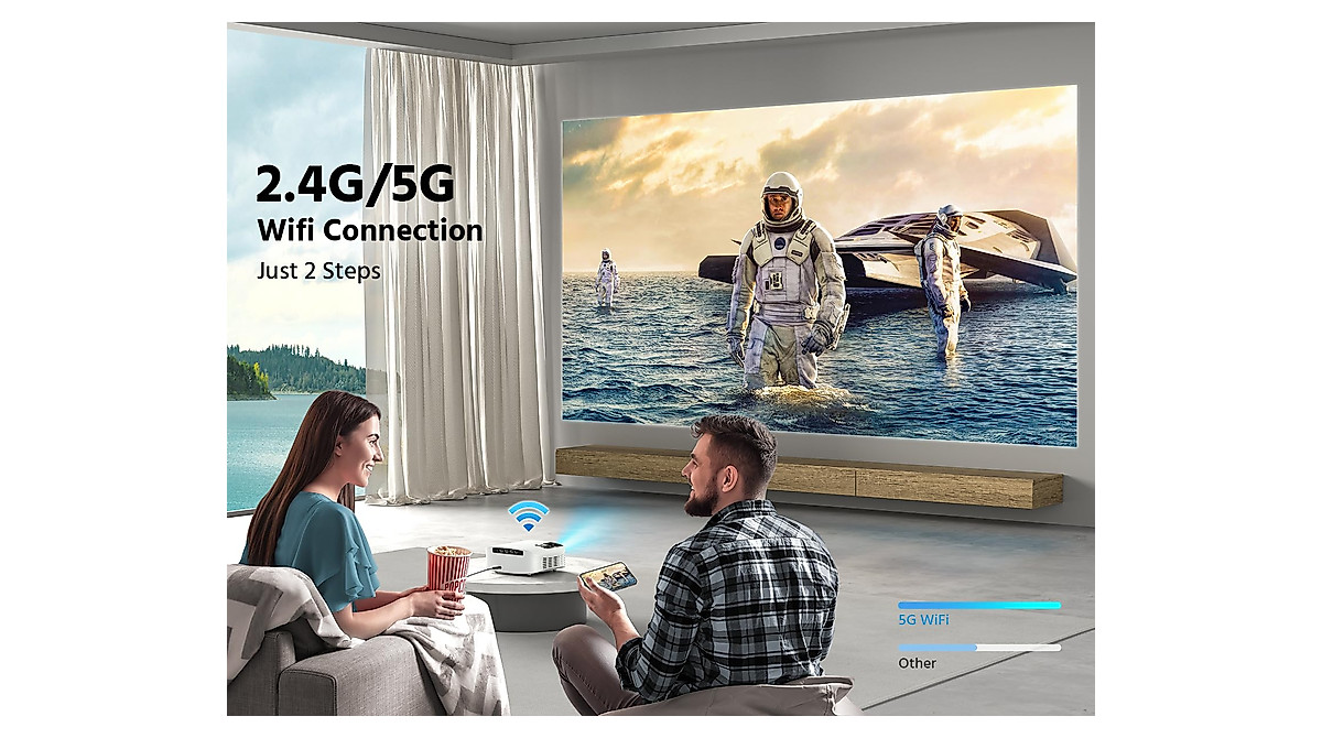 Projector with 5G WiFi & Bluetooth - Full HD 1080P Portable Video Projector