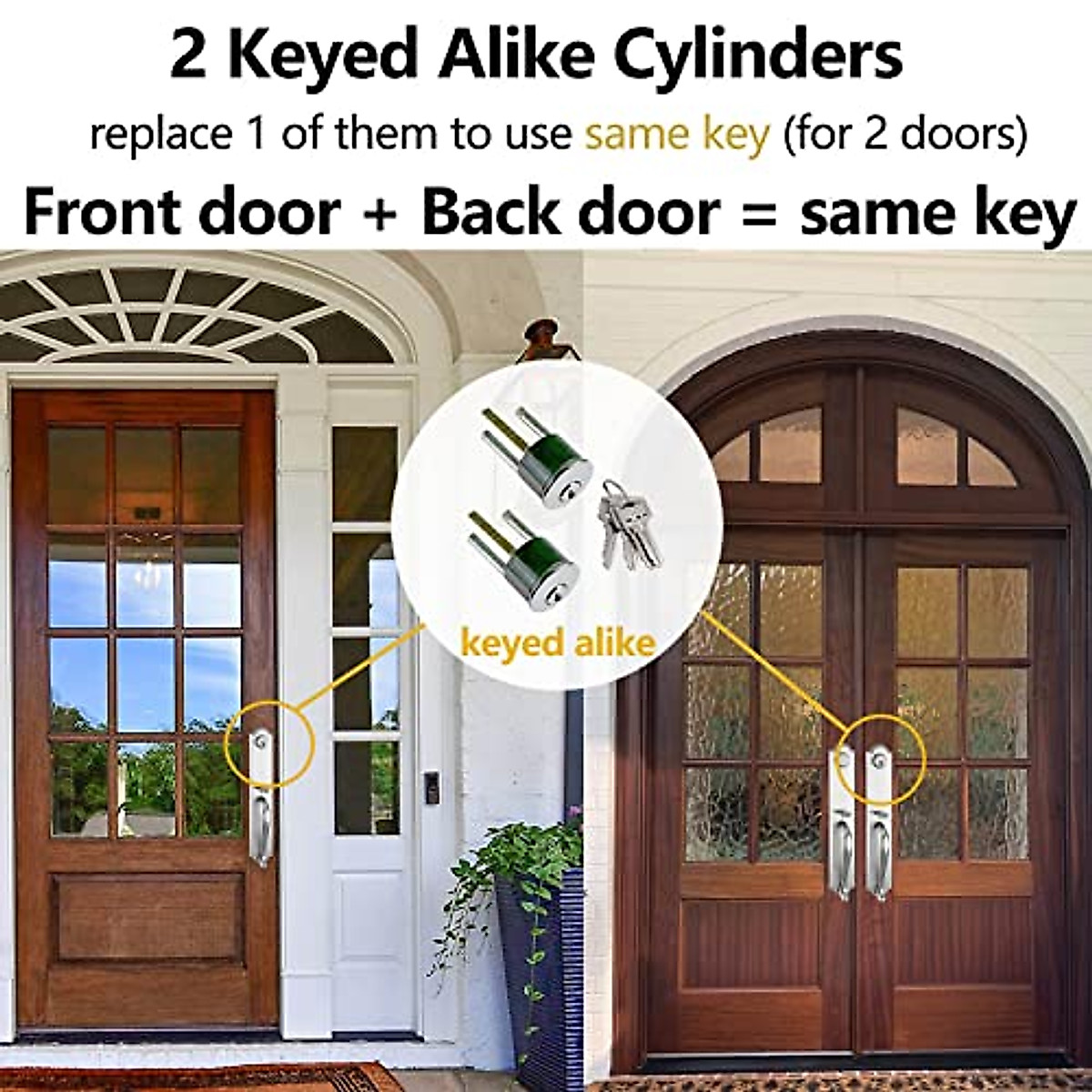 Matte Black Double Door Handle Set With Deadbolt - Front Entrance Handle Set For Double/French Doors