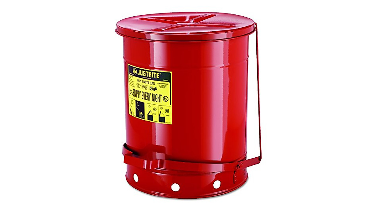 JUSTRITE 14gal Red Oily Waste Can - Safe Storage