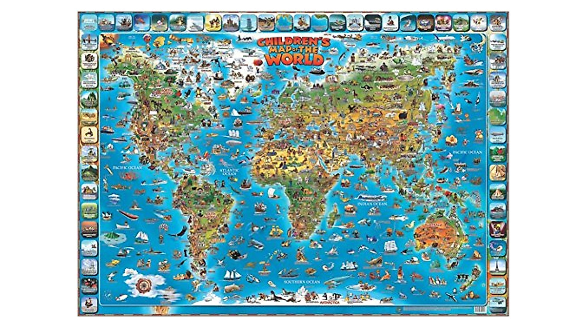 Children's Map of the World Educational Poster - Colorful & Durable