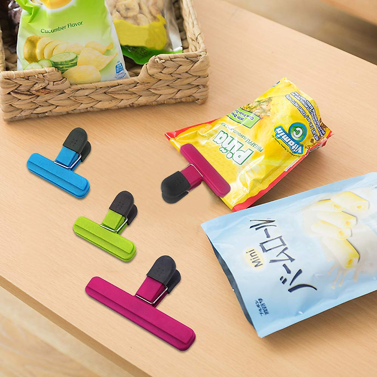Pack of 12 Colorful Food Bag Clips for Kitchen & Office Use