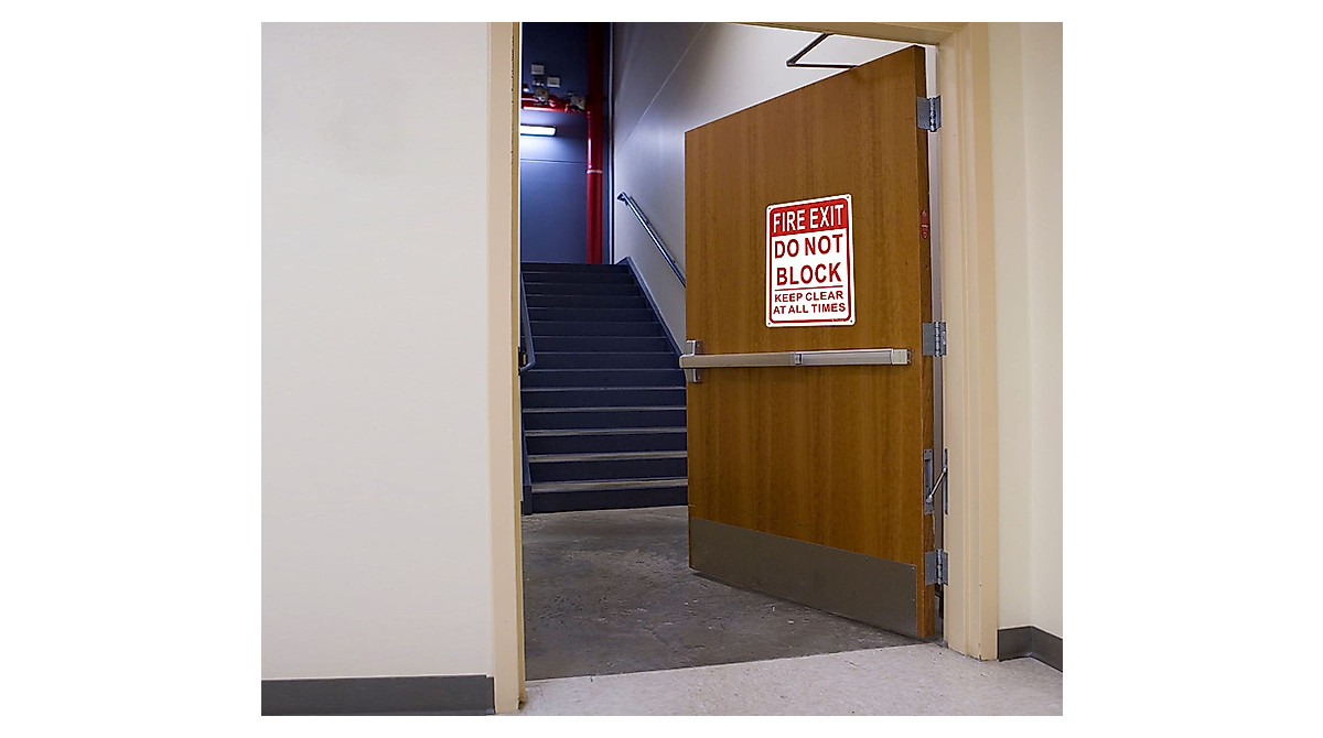 Fire Exit Sign Do Not Block Doors - Rugged Aluminum 2 Pack