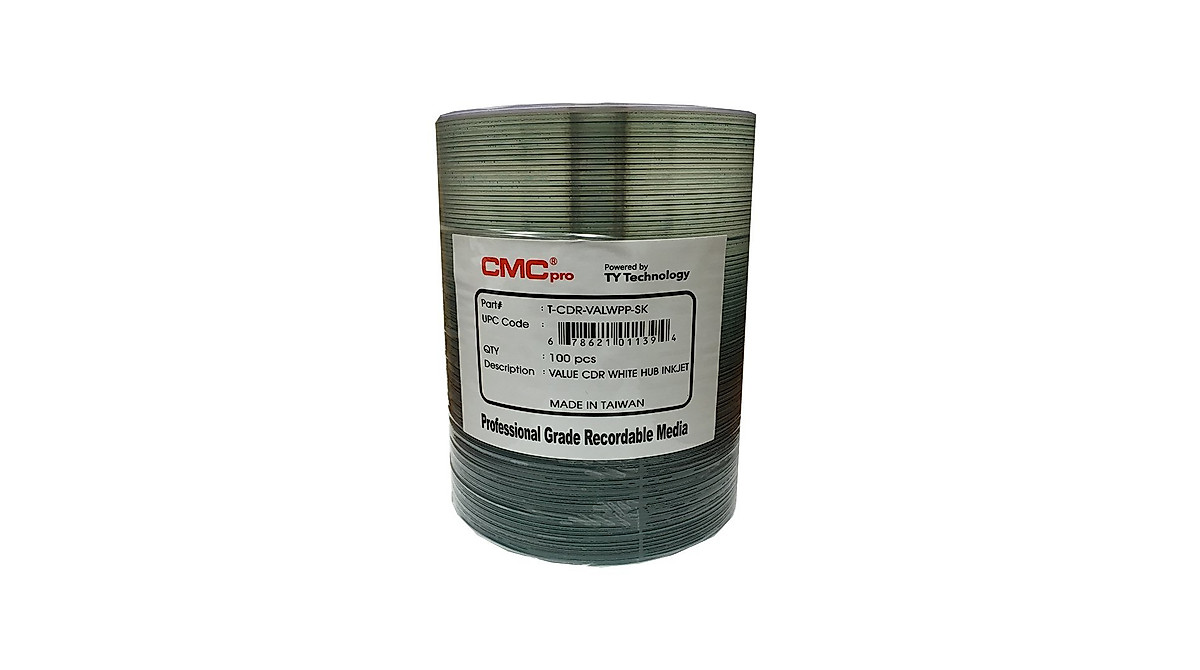 100 CMC Pro CD-R 80min 700MB - White Inkjet Printable Discs
