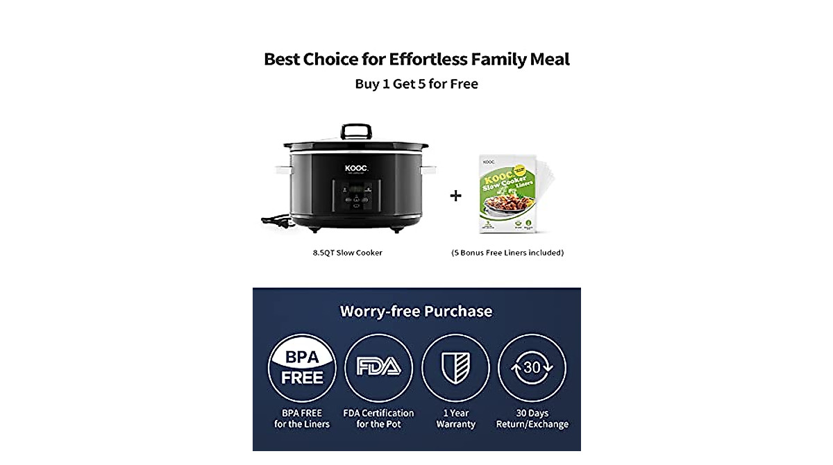KOOC 8.5-Quart Programmable Slow Cooker with Digital Timer & Easy Cleanup