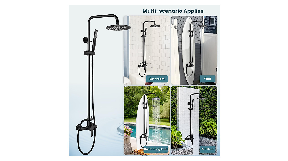 Gotonovo Mattschwarzes Duschsystem Set – Wandmontage, 3-in-1 Mit Regendusche, Handbrause & Wannenauslauf, 8 Zoll