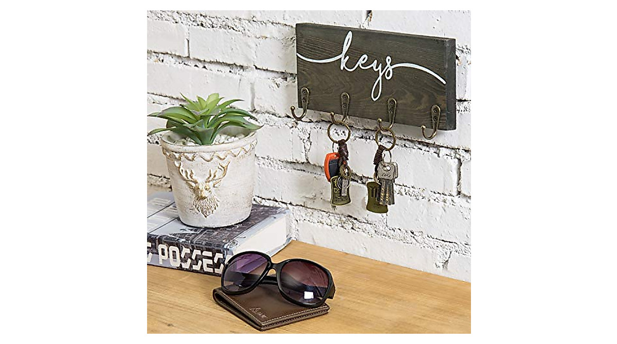 Stylish Wall Mounted Rustic Gray Key Rack with 4 Hooks | MyGift