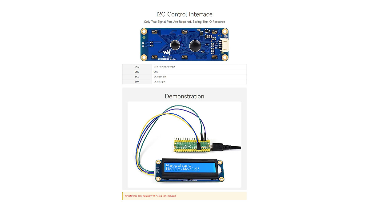 Waveshare LCD1602 I2C Module - Versatile 16x2 Display