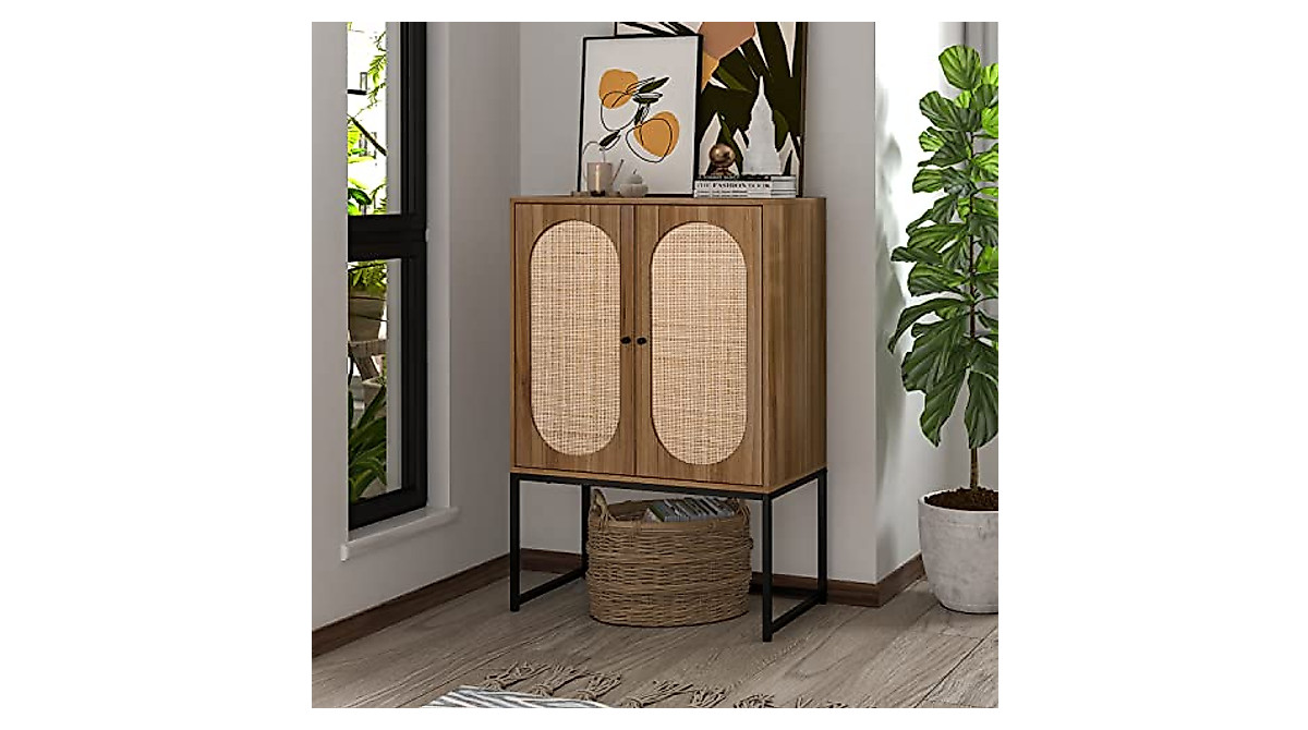 ZeHuoGe Walnut Rattan Sideboard Buffet Cabinet