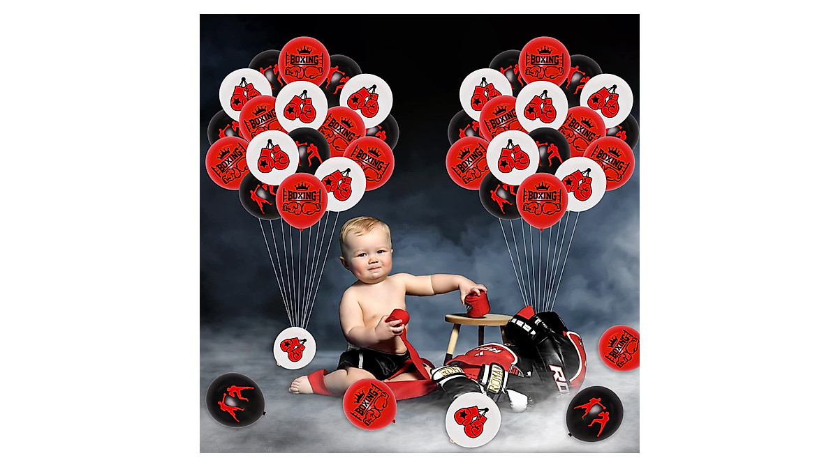 Boxing Party Balloons: 40 Pcs Red Black White Decorations