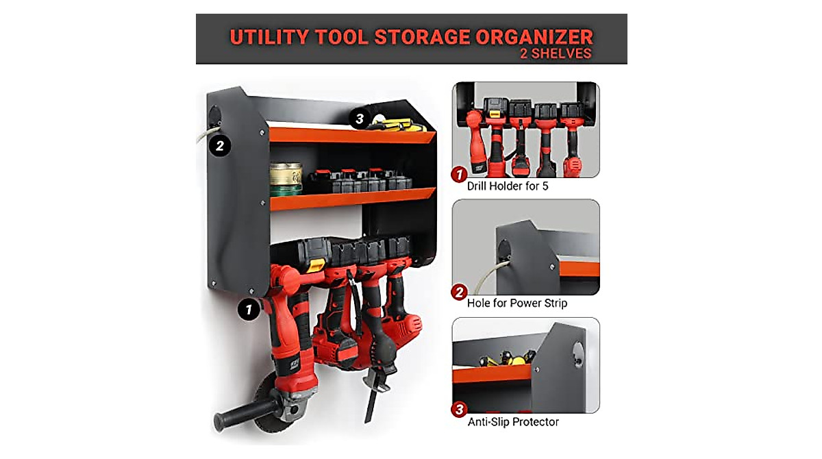 Wallmaster Power Tool Organizer - Heavy Duty Drill Holder