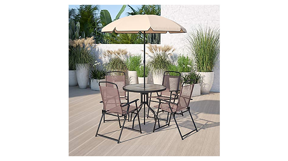 Flash Furniture Nantucket 6-Piece Patio Dining Set with Glass Table