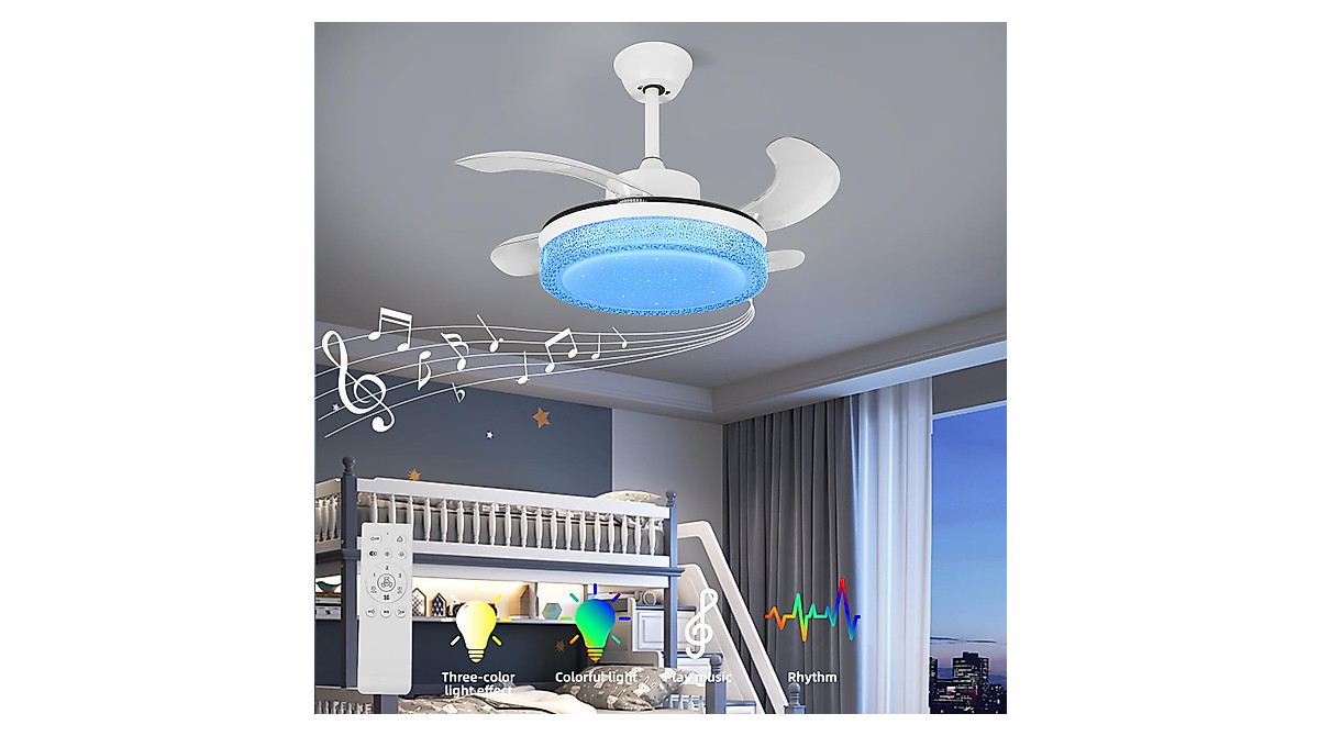 HOREVO 42-Inch Retractable Ceiling Fan with Lights & Bluetooth Speaker
