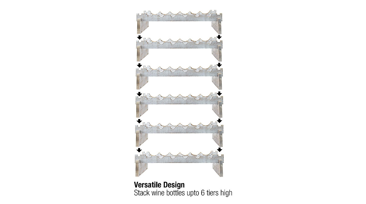 Sorbus 6-Tier Stackable Wine Rack - Rustic Grey Wood Storage
