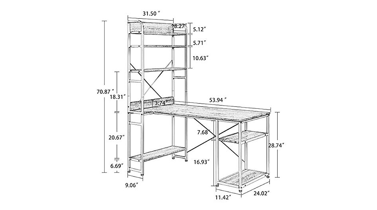 Henf Computer Desk with Bookshelf - Durable & Stylish