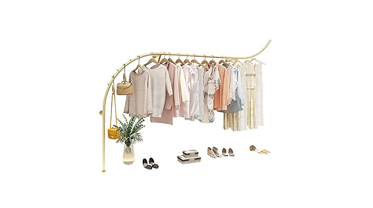 Gold Clothing Rod Curved Racks - Modern Boutique Display Solutions