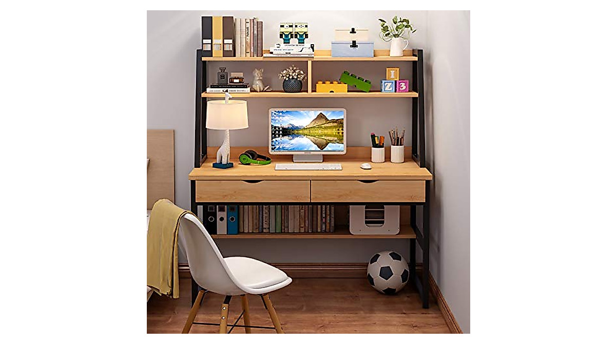 Sturdy Modern Computer Desk with Hutch & Storage