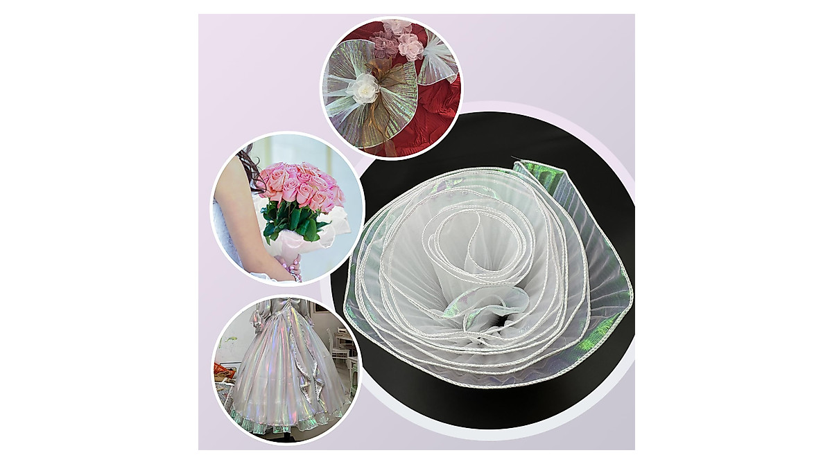 Iridescent White Ruffle Ribbon for Crafting & Sewing