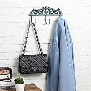 Turquoise Rustic Coat Rack - Vintage Style Entryway Hooks